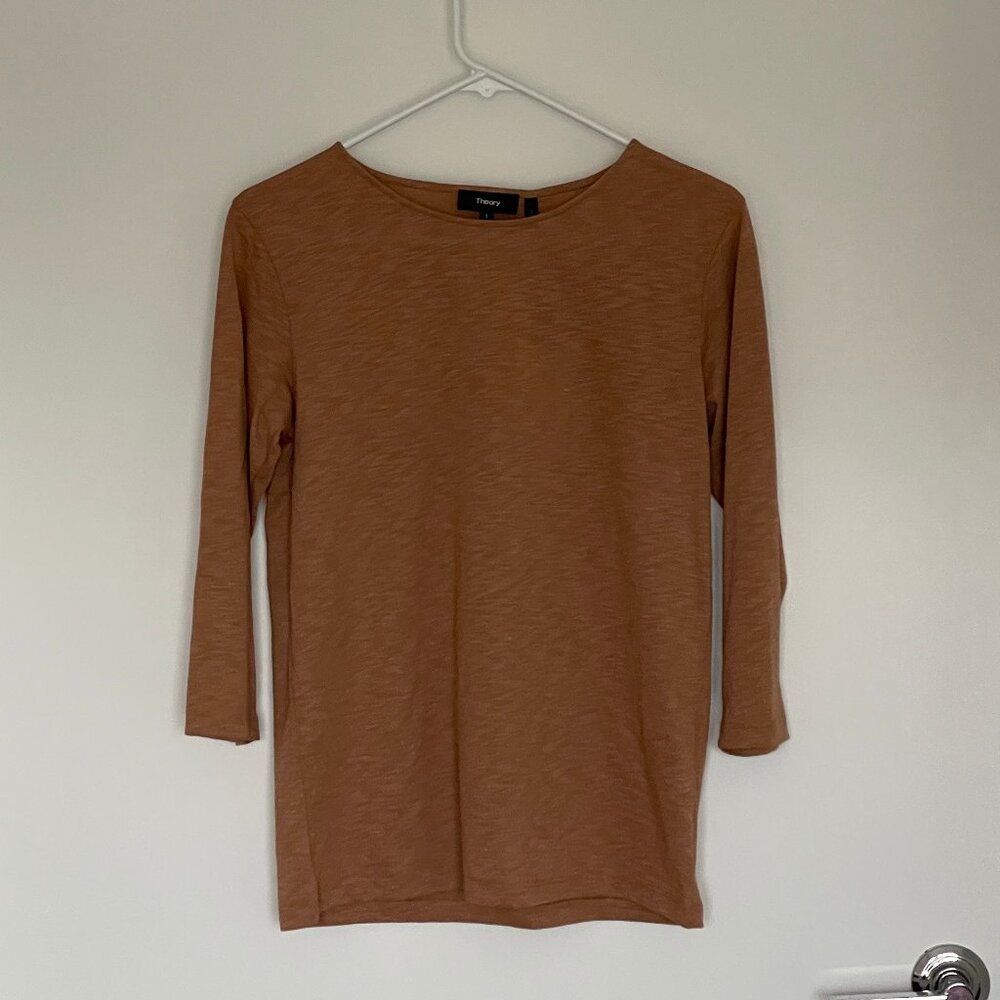 NWT Theory Maas Cotton Tee in Bronze Atmos Light - Three Quarter Sleeve  Size S
